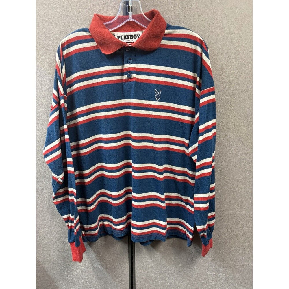 Playboy University Polo Shirt Men S Striped Long Sleeve Rugby Baggy